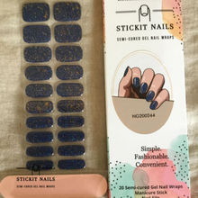 Load image into Gallery viewer, Blue Sparkle Semi Cured Gel Nail Sticker Kit